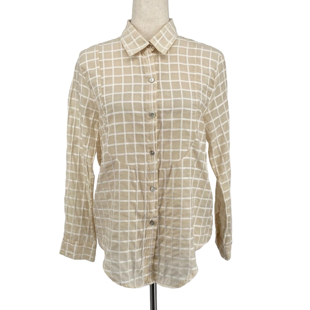 Objects Without Meaning Plaid Button Front Long Sleeve Shirt S‎ Cotton Silk